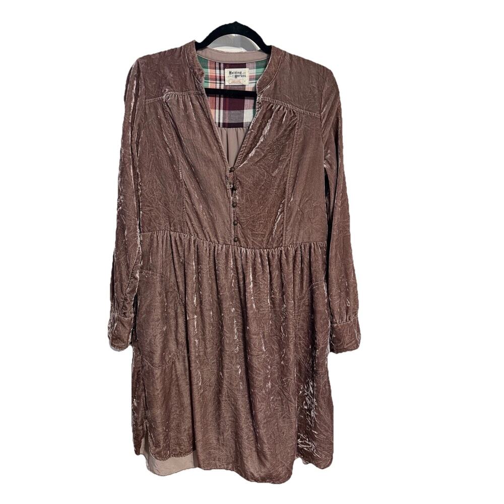 Holding Horses Anthropologie Velvet Tunic Dress S Mauve Sleeve Button Flaw